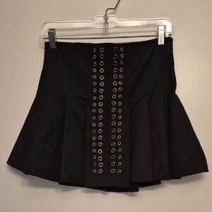 Black Pleated Skirt with Eyelet Detail